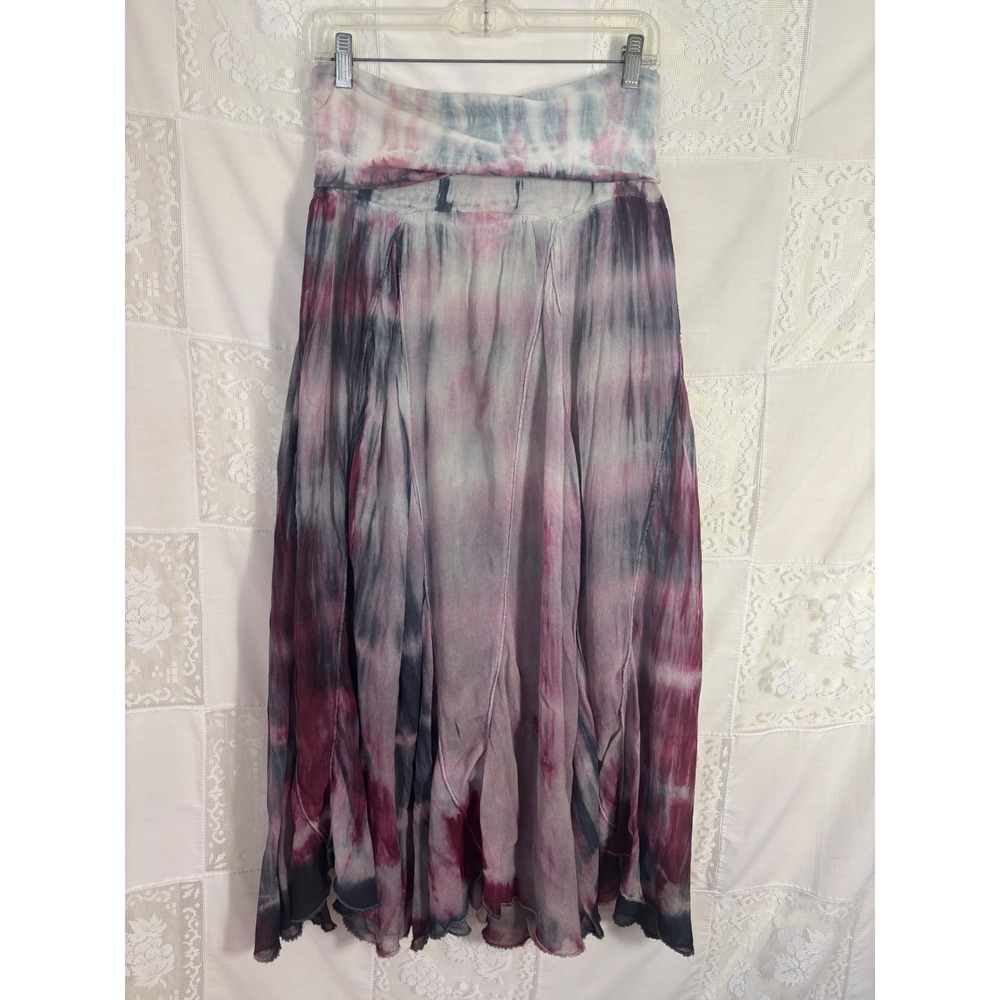 Pink Gray Tie Dye Fairy Grunge Boho Hippie Flowy Maxi Skirt Size S-M - Picture 2 of 13